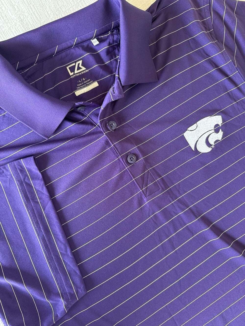 Cutter & Buck Kansas State Wildcats CB DryTec Micro Stripe Polo Shirt L
